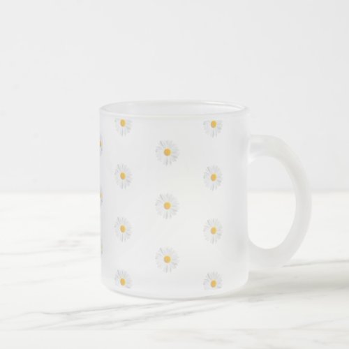 white daisy frosted glass coffee mug