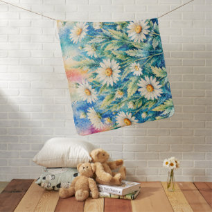 White Daisy Geometric Style Cross-Stitch-Inspired Baby Blanket
