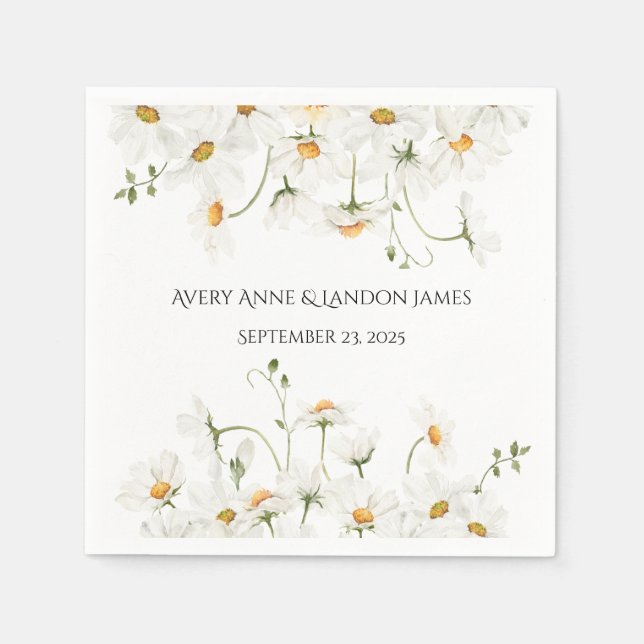 White Daisy Greenery Customized Pretty Napkins (Front)