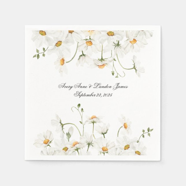 White Daisy Greenery Personalized Pretty Napkins (Front)