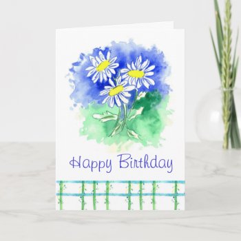 White Daisy Happy Birthday Watercolor Flower Art Card by CountryGarden at Zazzle