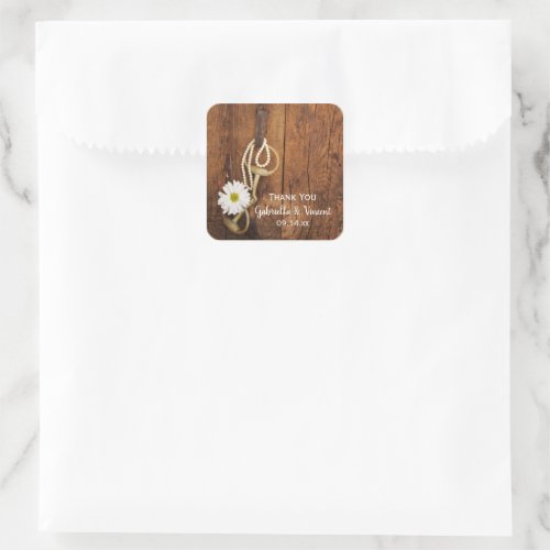 White Daisy Horse Bit Western Wedding Thank You Square Sticker