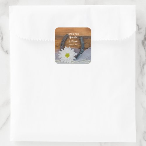 White Daisy Horseshoe Country Wedding Thank You Square Sticker