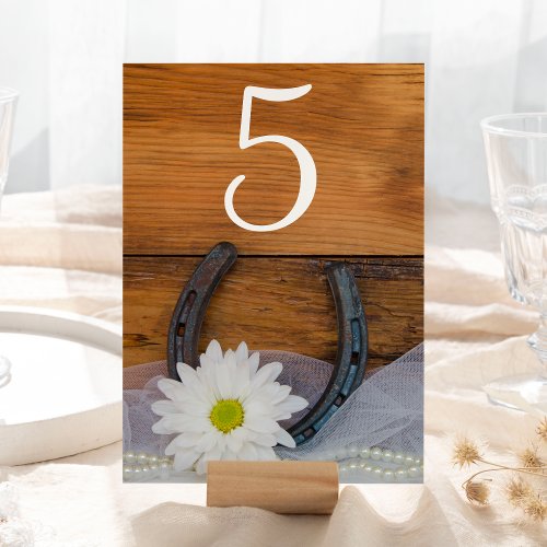 White Daisy Horseshoe Western Wedding Table Number