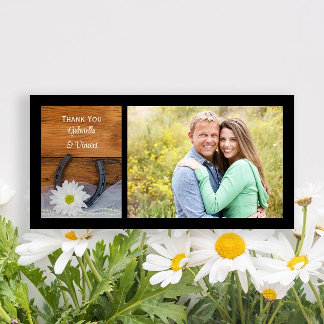 White Daisy Horseshoe Western Wedding Thank You Card (Creator Uploaded)