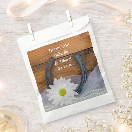 White Daisy Horseshoe Western Wedding Thank You Favor Bag