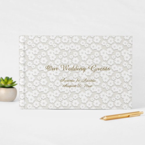 White Daisy Lace Wedding Guest Book