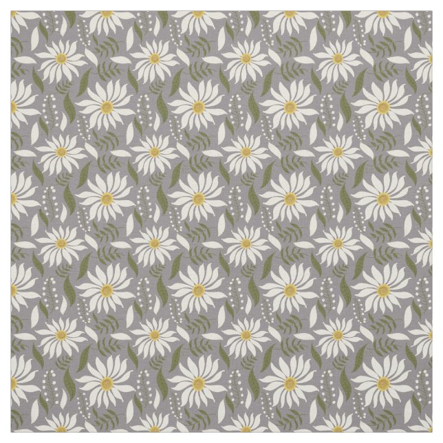 White Daisy Lavender Floral Pattern Fabric (Swatch)