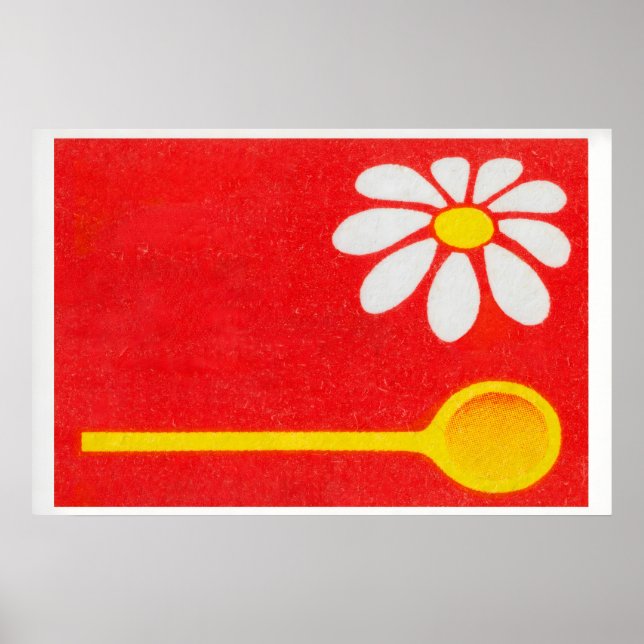 White Daisy Matchbox Art Print, Czechoslovakian Poster (Front)