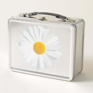 white daisy metal lunch box