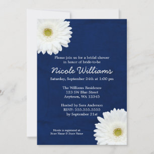White Daisy Navy Blue Bridal Shower Invitation