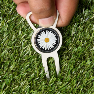 White Daisy on Black Background Divot Tool