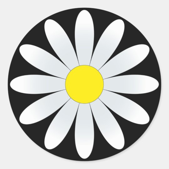 White Daisy On Black Classic Round Sticker