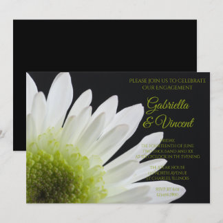 White Daisy on Black Engagement Party Invitation