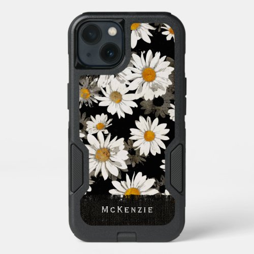 White Daisy on Black Floral Pattern iPhone 13 Case