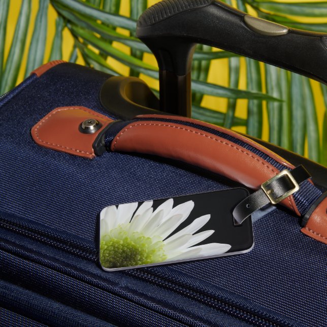 White Daisy on Black  Luggage Tag (Front Insitu 3)