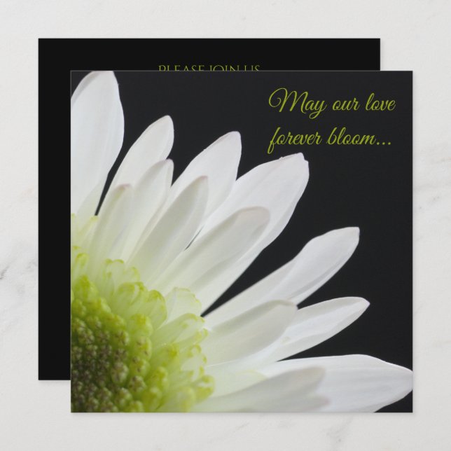 White Daisy on Black Wedding Invitation (Front/Back)