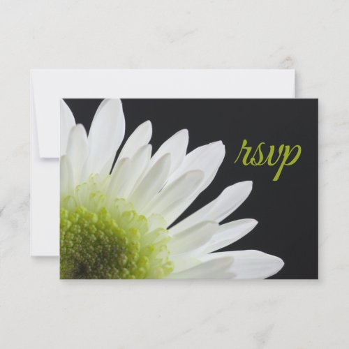 White Daisy on Black Wedding RSVP Card