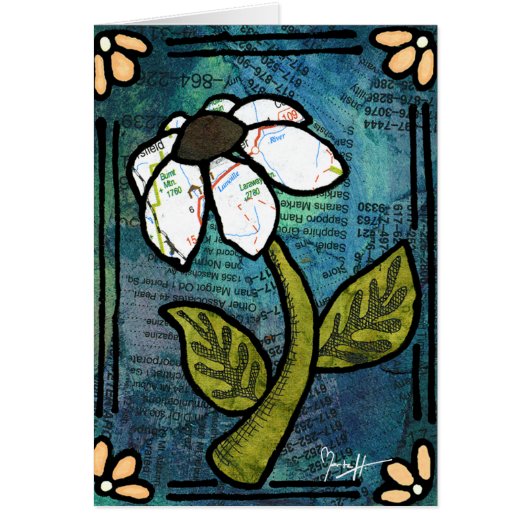 White Daisy on Blue Background - Collage Cards (Front)