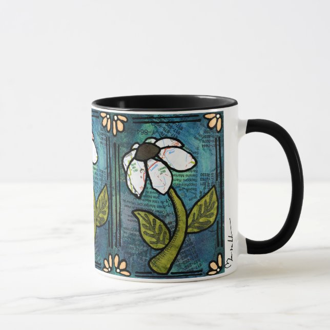 White Daisy on Blue Background - Collage Mug (Right)