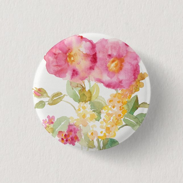 White Daisy on Blue Pinback Button (Front)