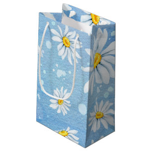 white daisy on blue small gift bag