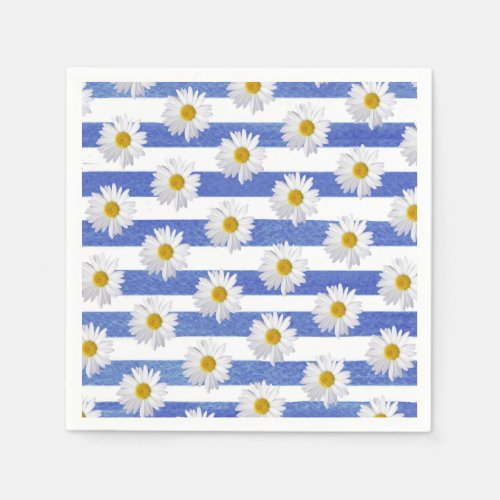 white daisy on blue stripe napkins