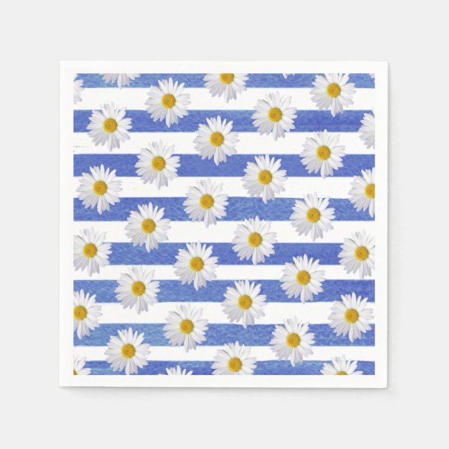 white daisy on blue stripe napkins (Front)