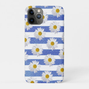 white daisy on blue striping iPhone 11 pro case