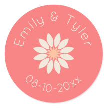 White Daisy on Coral Personalized Wedding Seal