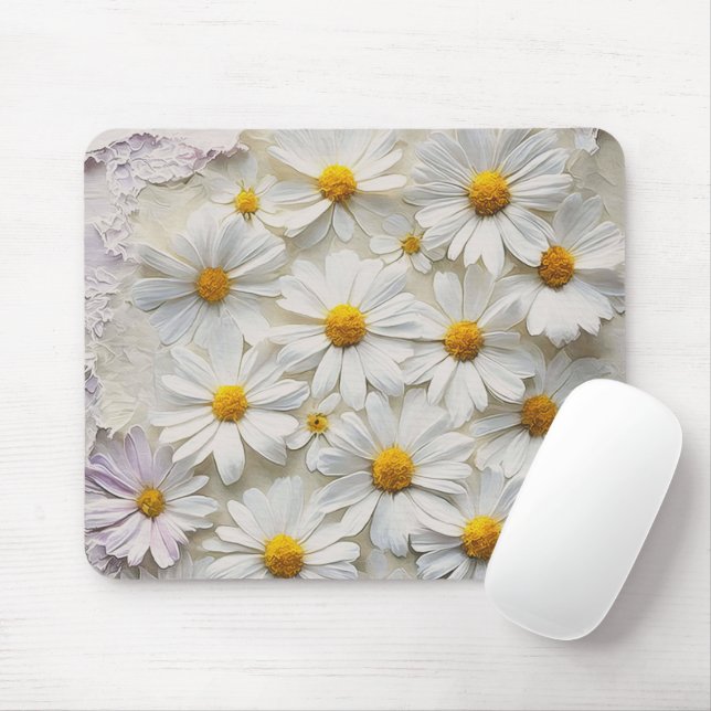 White Daisy On Distressed Paper Mouse Pad (With Mouse)