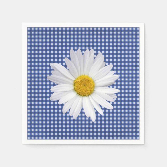 White Daisy On Gingham Napkins (Front)
