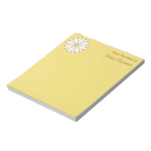 White Daisy on Golden Yellow Personalized Notepad (Rotated)
