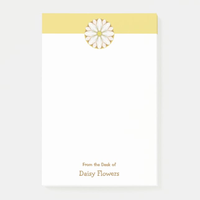 White Daisy on Golden Yellow Personalized Post-it Notes (Front)
