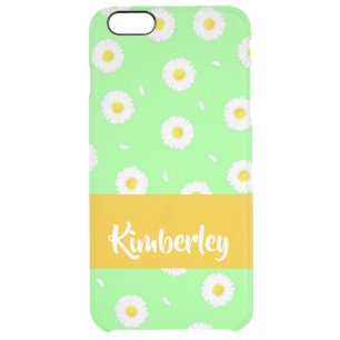 White daisy on green clear iPhone 6 plus case