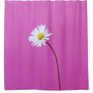 WHITE DAISY ON PINK BACKGROUND SHOWER CURTAIN