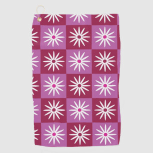 White daisy on Red and Pink Checkerboards Golf Towel