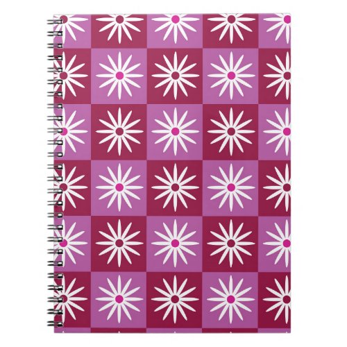 White daisy on Red and Pink Pattern Checkerboard Notebook