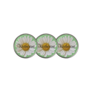 White Daisy on Sage Background Custom Name Golf Ball Marker
