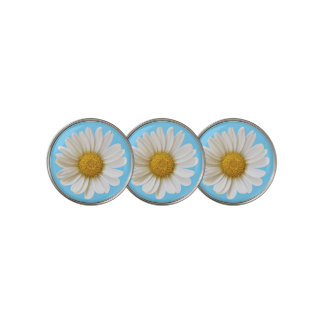 White Daisy on Sky Blue Golf Ball Marker