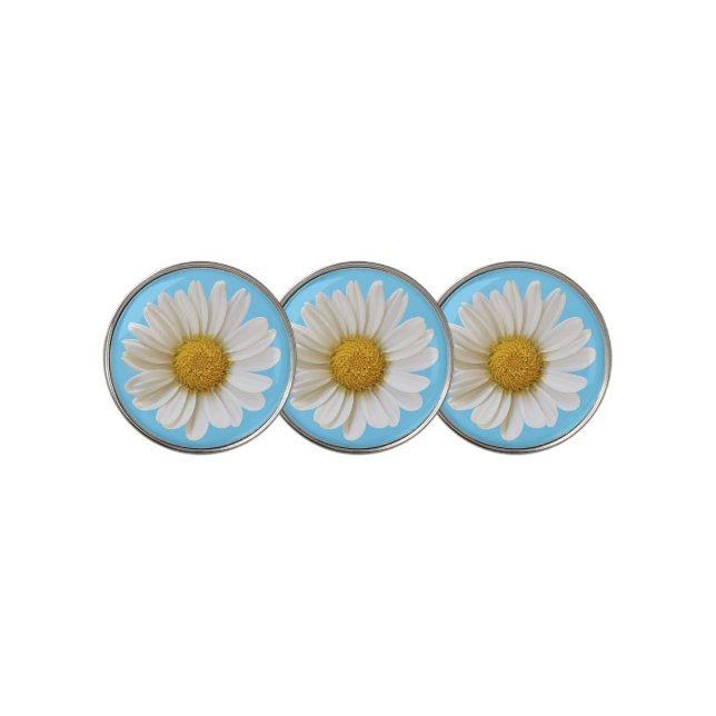 White Daisy on Sky Blue Golf Ball Marker (3 Up)