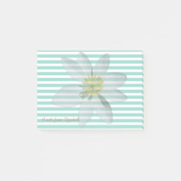 White Daisy  on Stripes-Personalized Post-it Notes