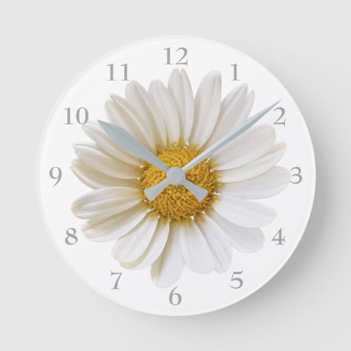 White Daisy on White Background Round Clock