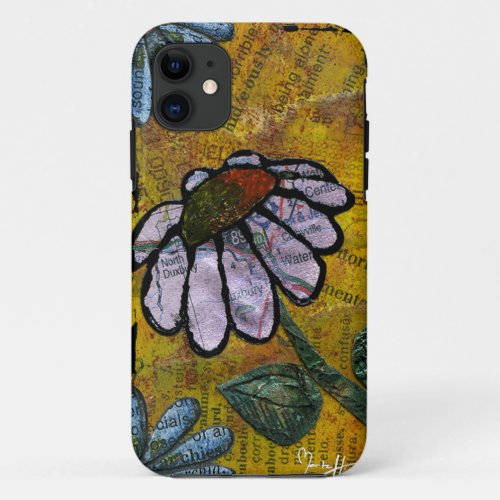 White Daisy on Yellow Background - Collage iPhone 11 Case