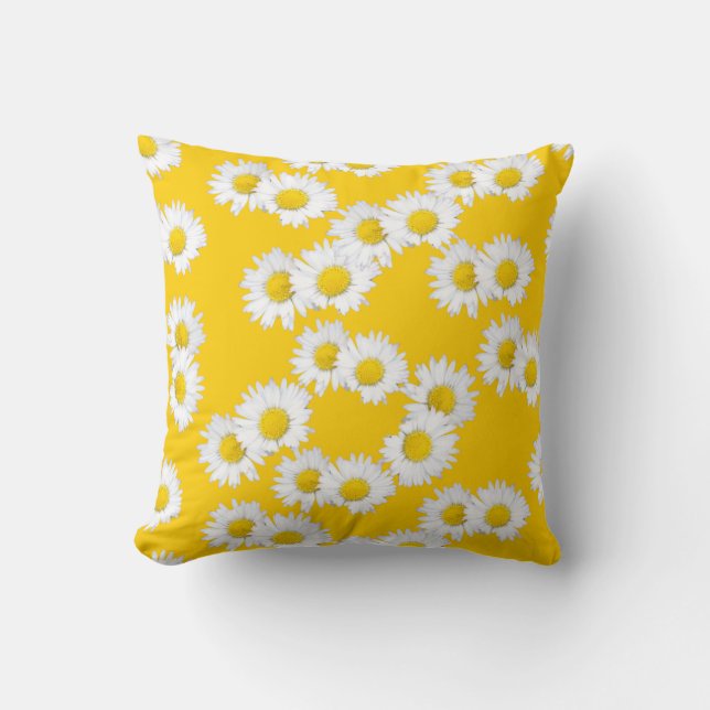White Daisy on Yellow Background Throw Pillow (Front)