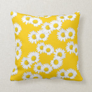 White Daisy on Yellow Background Throw Pillow