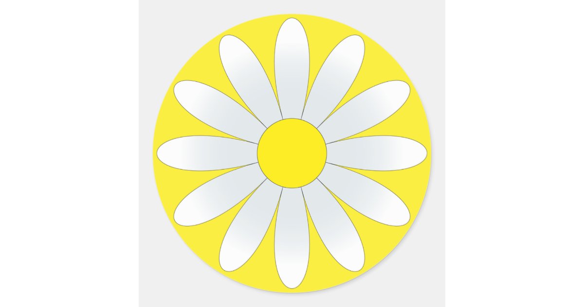 White Daisy On Yellow Classic Round Sticker