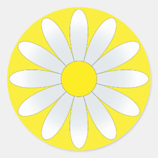 White Daisy on Yellow Classic Round Sticker