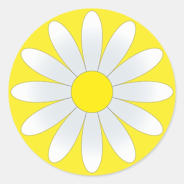 White Daisy on Yellow Classic Round Sticker (Front)