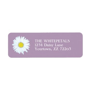 White Daisy & Pale Purple Return Address Label by LisaMarieDesign at Zazzle